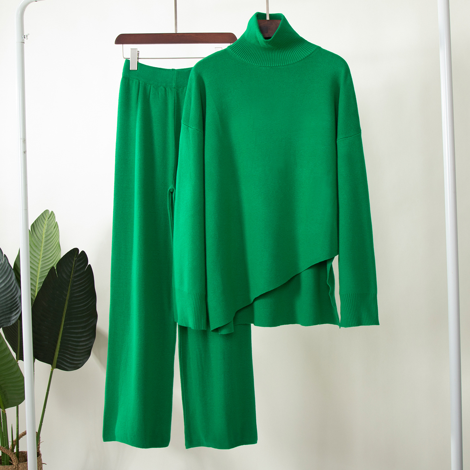 Irregular Beveled Sweaters Wide-leg Pants Two-piece Set