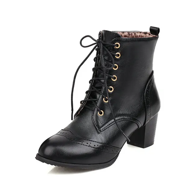 Autumn And Winter New Chunky Heel Front Lace up Martin Boots Black - Shop at LoveMi