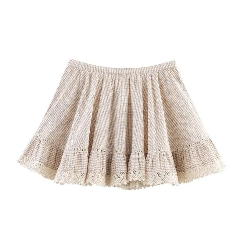 Women's Laminated Decoration Plaid Top Skirt - Skirt-L
