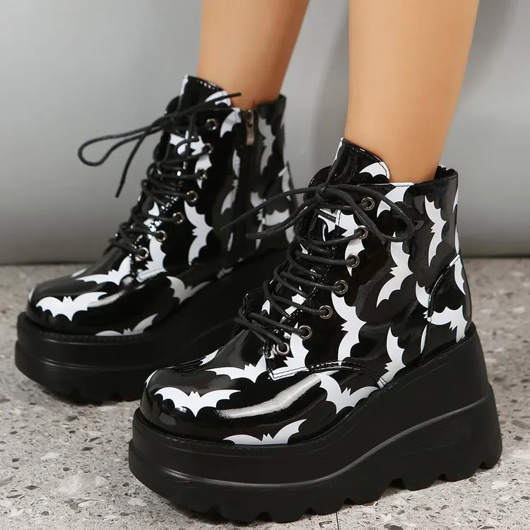 European Platform Patent Leather 43 Size Ankle Boots - Black