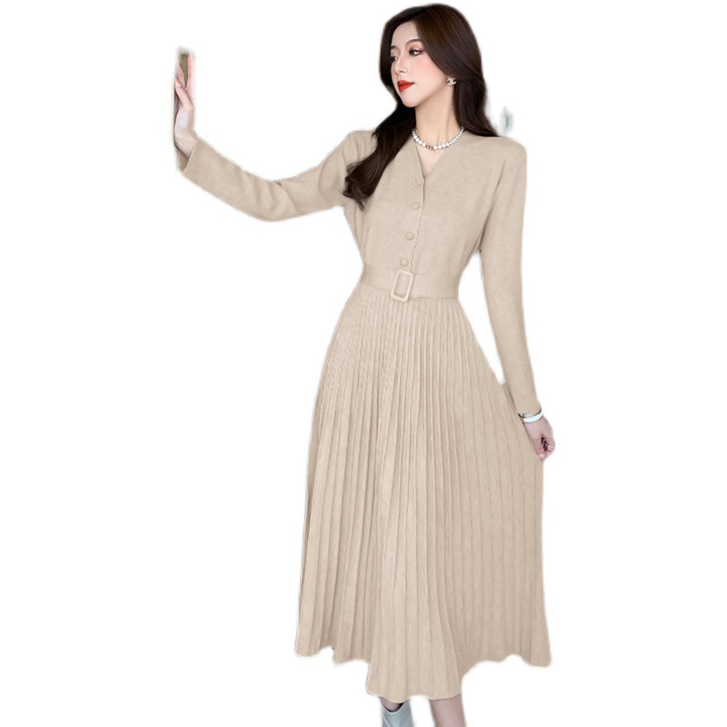 Women's Single-breasted Lace Up Knitted Dress