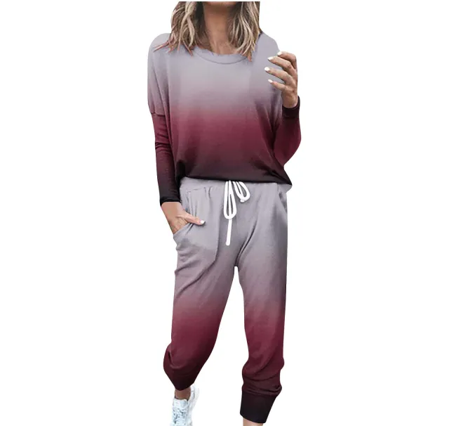 Striped Contrast Color Slim Long Sleeve Top High Waist Straight Wide Drawstring Pocket Trousers Suit G42Z606 S - Shop at LoveMi