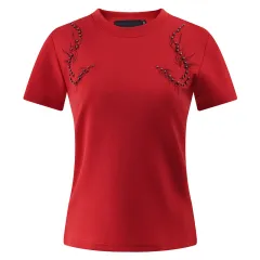 American Niche Creative Embroidery Beaded Shoulder Short Sleeve - Red - View 1