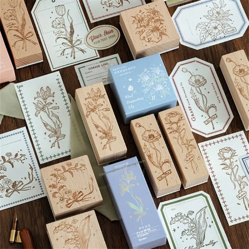 Fresh And Retro Flower Wooden Stamp Artistic