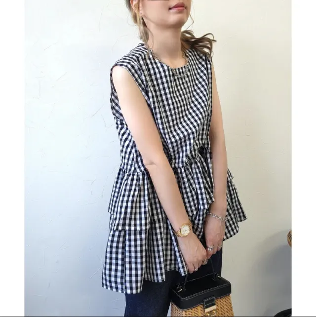 Summer Pure Cotton Sleeveless Ruffled Shirt Black Plaid - Shop at LoveMi