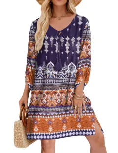 Women's Casual Bohemian V-Neck Tie-Dye Print Dress - Style3 - View 1