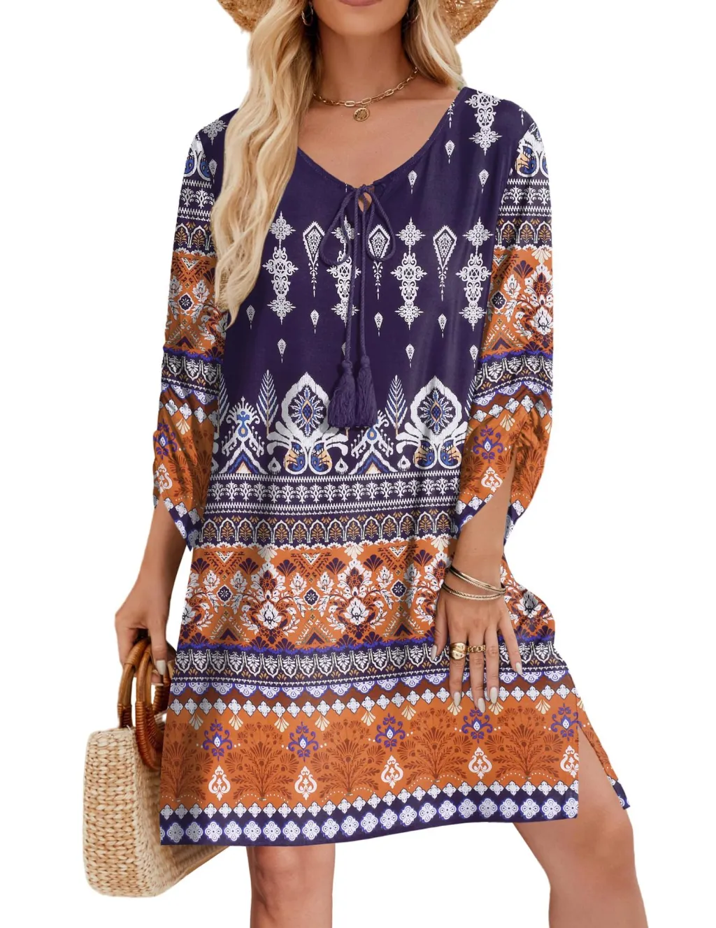 Women's Casual Bohemian V-Neck Tie-Dye Print Dress - Style3-S