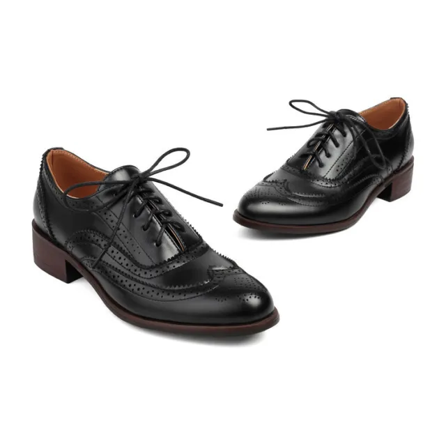 Color Matching Pumps Round Head Shallow Mouth Front Lace up Women's Chunky Heels Black - Shop at LoveMi