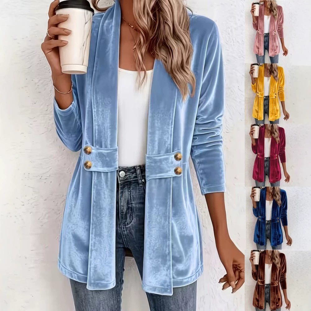 Women's Double-breasted Decorative Velvet Cardigan