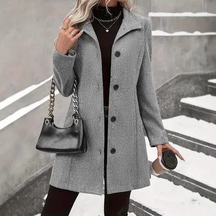 Autumn And Winter Leisure Fashion Long Woolen Long Sleeves Thermal Woolen Coat Gray - Shop at LoveMi