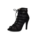 Womens Solid-color Lace Mesh Peep-toe High Heels view 6