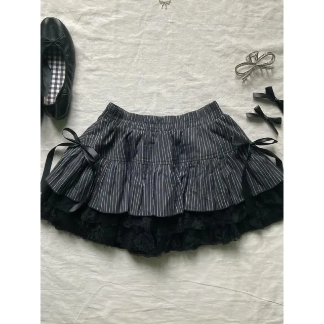 Slim fitting Suspenders Vest High Waist Striped Stitching Skirt Skirt - Shop at LoveMi