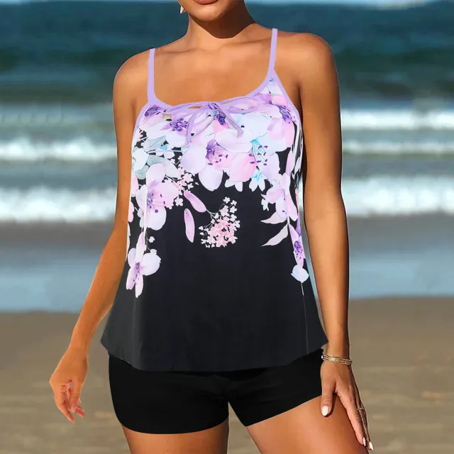 Split Plus Size Boxer Bikini Printed Swimsuit Purple - Shop at LoveMi