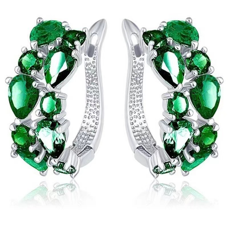 Zircon Ear Clip Luxury Earrings for Women. Product information: Treatment Process: Electroplating Color: colorful, pink, green, sky blue Applicable people: women Material: Alloy Shape: drop-shaped. Packing list: Earrings *1pair. Product Image.