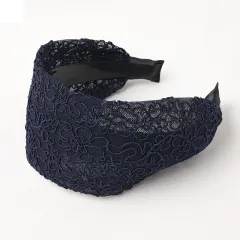 Lace Wide Brim Toothed Hair Hoop - Navy Blue - View 1