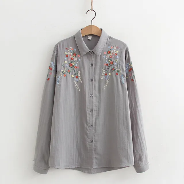 Double layer Yarn Embroidery Little Flower Student Undershirt Gray - Shop at LoveMi