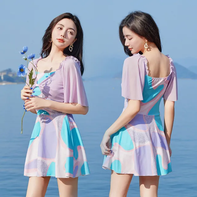Fashion Bowknot Women's One piece Skirt Swimsuit Floral - Shop at LoveMi