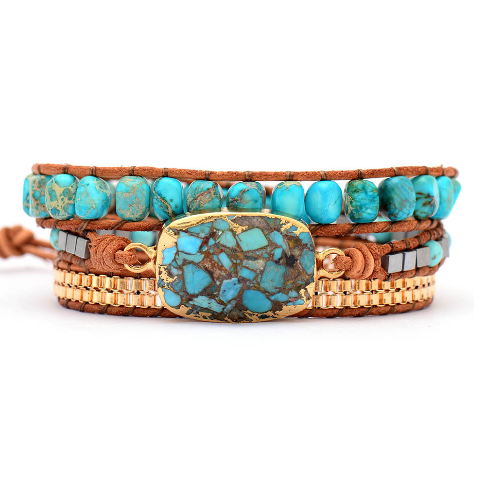 Bohemian Handmade Woven Leather String Turquoise Bracelet