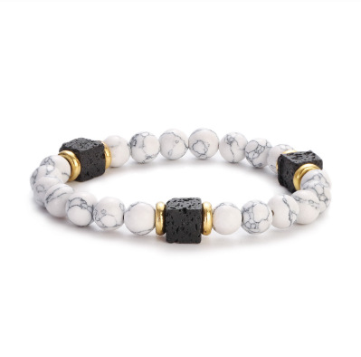 New Lava Block Volcanic Stone Bracelet Men's Colored Marble Glass Beads Retro Bracelet