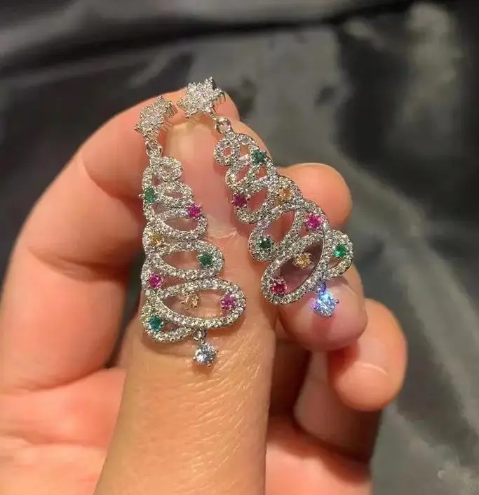 New Full Inlaid Colorful Zircon Christmas Tree Tassel Earrings Women's Fashion Personality Earrings Party Jewelry Christmas Gift – image 7