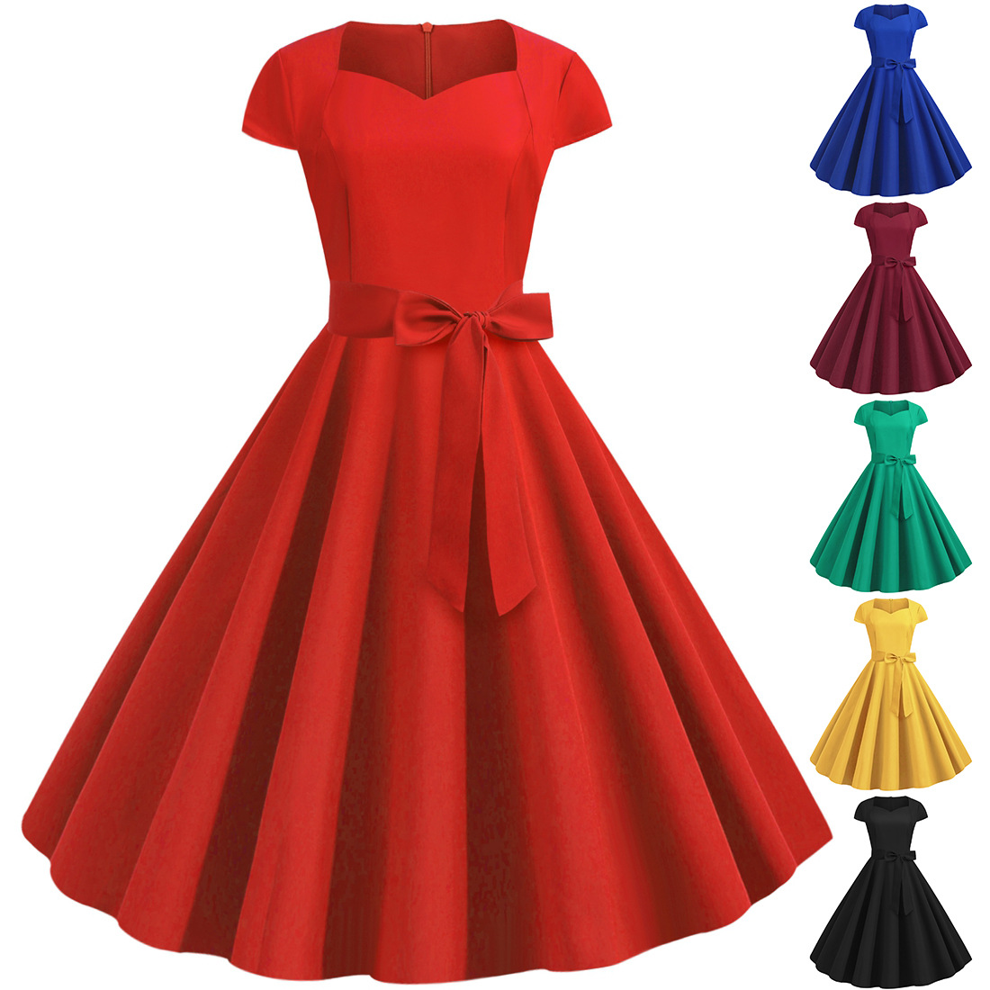Solid-color Sleeveless A-line Dress With A Belt
