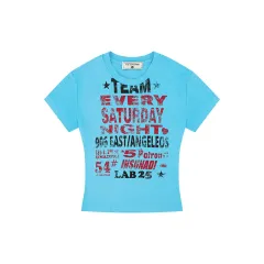 Casual Retro Women's Letter Print Short-sleeve - Blue - View 1