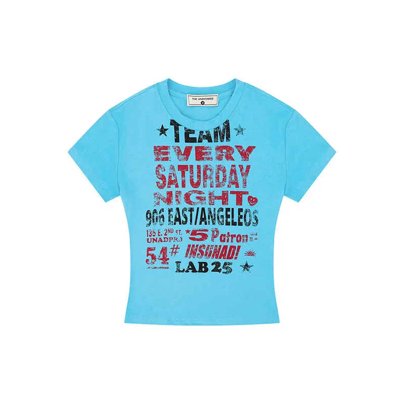 Casual Retro Women's Letter Print Short-sleeve - Blue