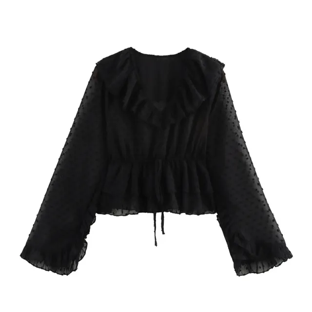 Polka Dot Laminated Decoration Tulle Shirt Picture Color L - Shop at LoveMi
