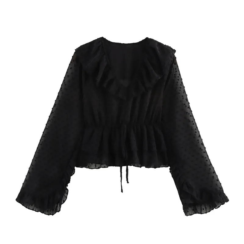 Polka Dot Laminated Decoration Tulle Shirt - Picture Color-L