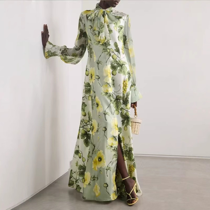 Women's Printed Pleated Dignified Flowers Dress