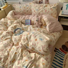 Washed Cotton Four-piece Set Bed Sheet Quilt Cover Fitted Sheet - Cute Pet Memo - View 1
