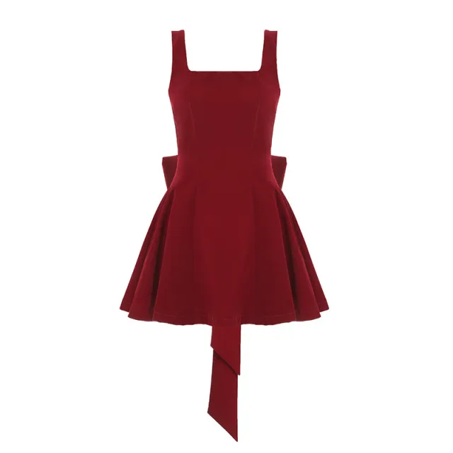 Luxurious Open back Patchwork Bow knot Vest Dressstylish High waisted Figure hugging A line Mini Skirt Red - Shop at LoveMi