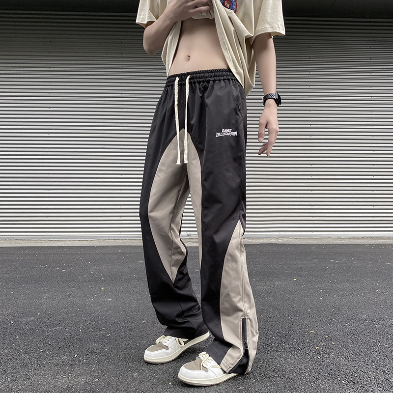 Stitching Embroidery Casual Mopping Trend Men Straight-leg Pants