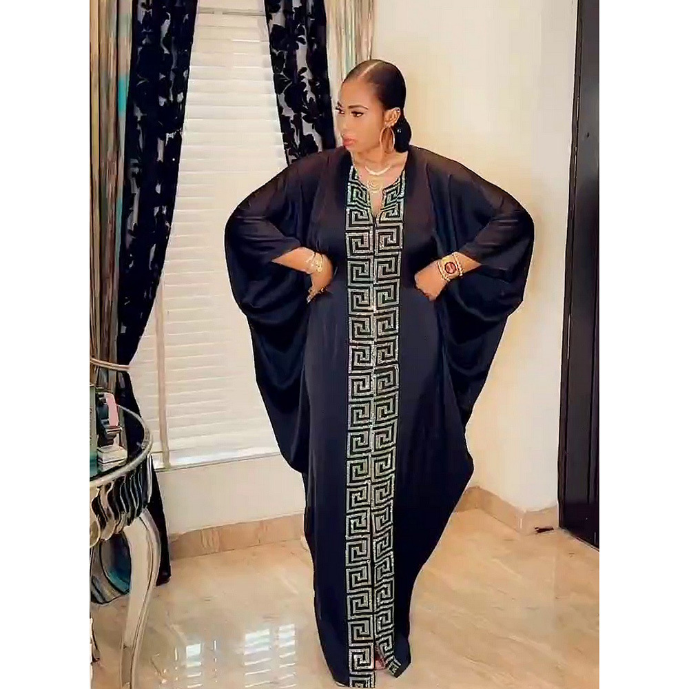 Women’s Fashionable Temperament Batwing Sleeve V-neck Robe Dress