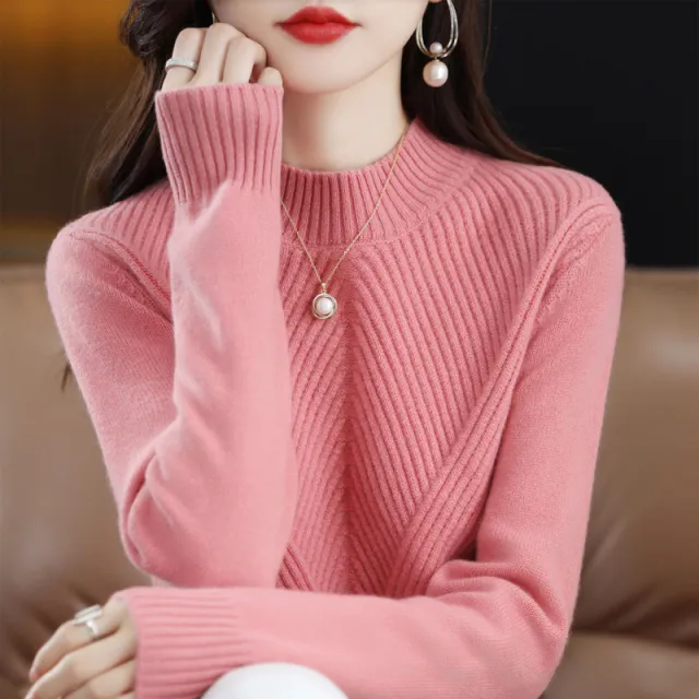New Autumn And Winter Sweaters Women's Half Turtleneck Pink - Shop at LoveMi
