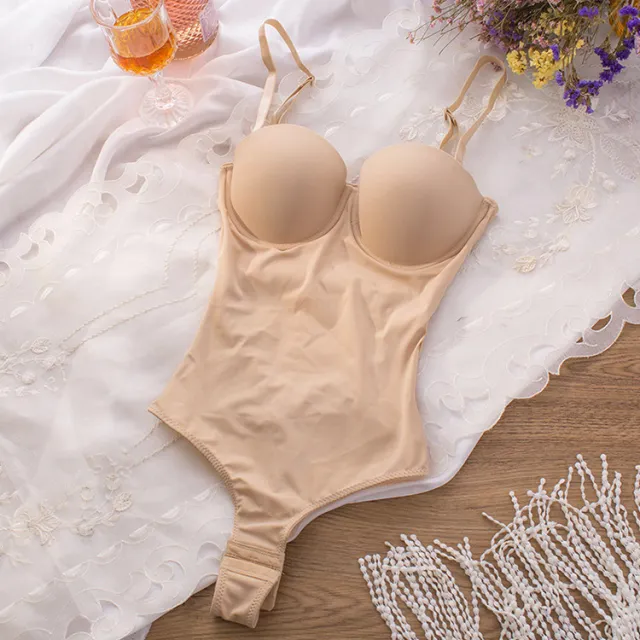 Seamless Backless Shapewear Bodysuit With A Push up Uplift Bra Skin Color M - Shop at LoveMi