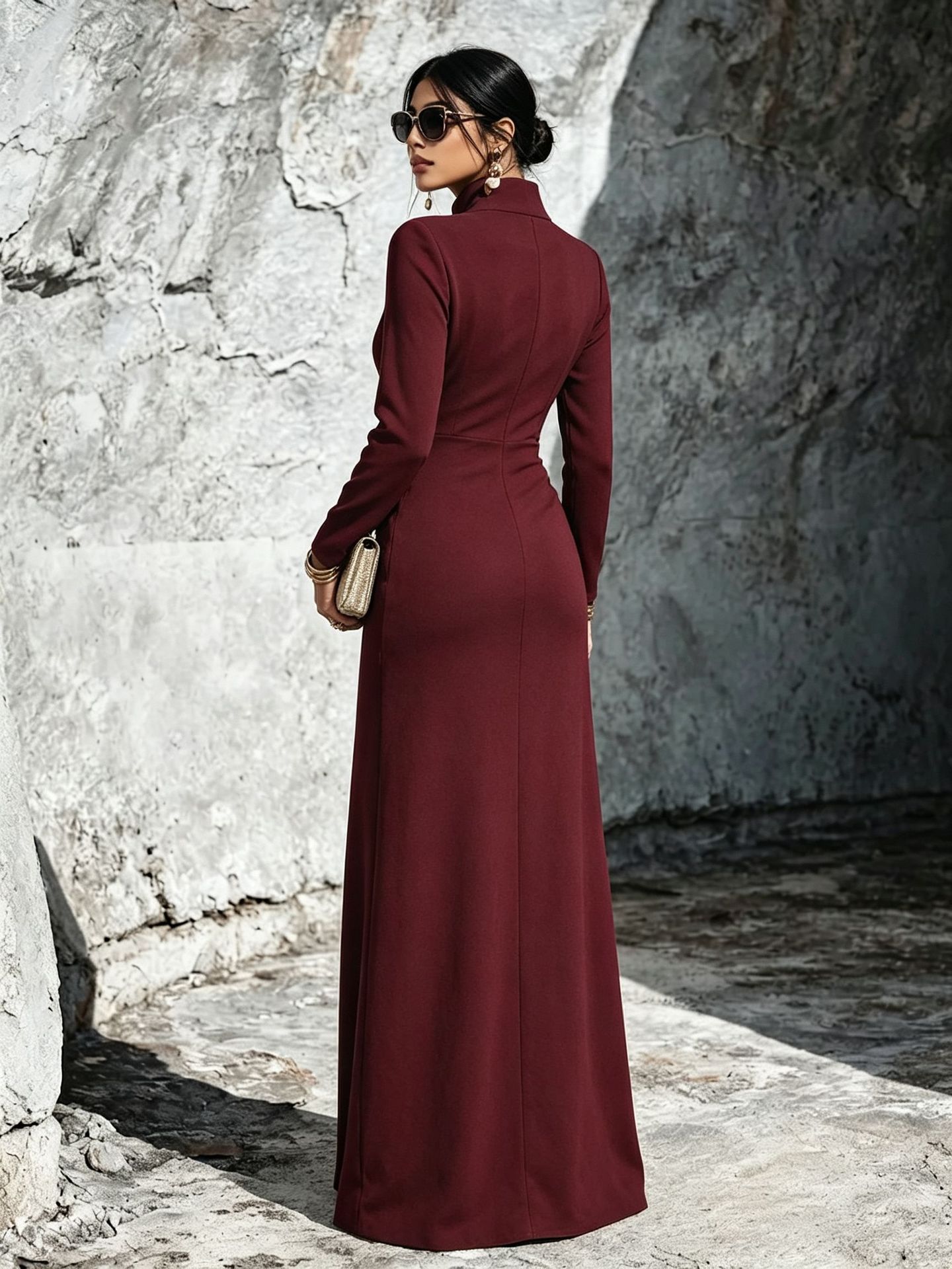 Women's Long-Sleeve Zip-Up Dress - Slim Fit Elegant