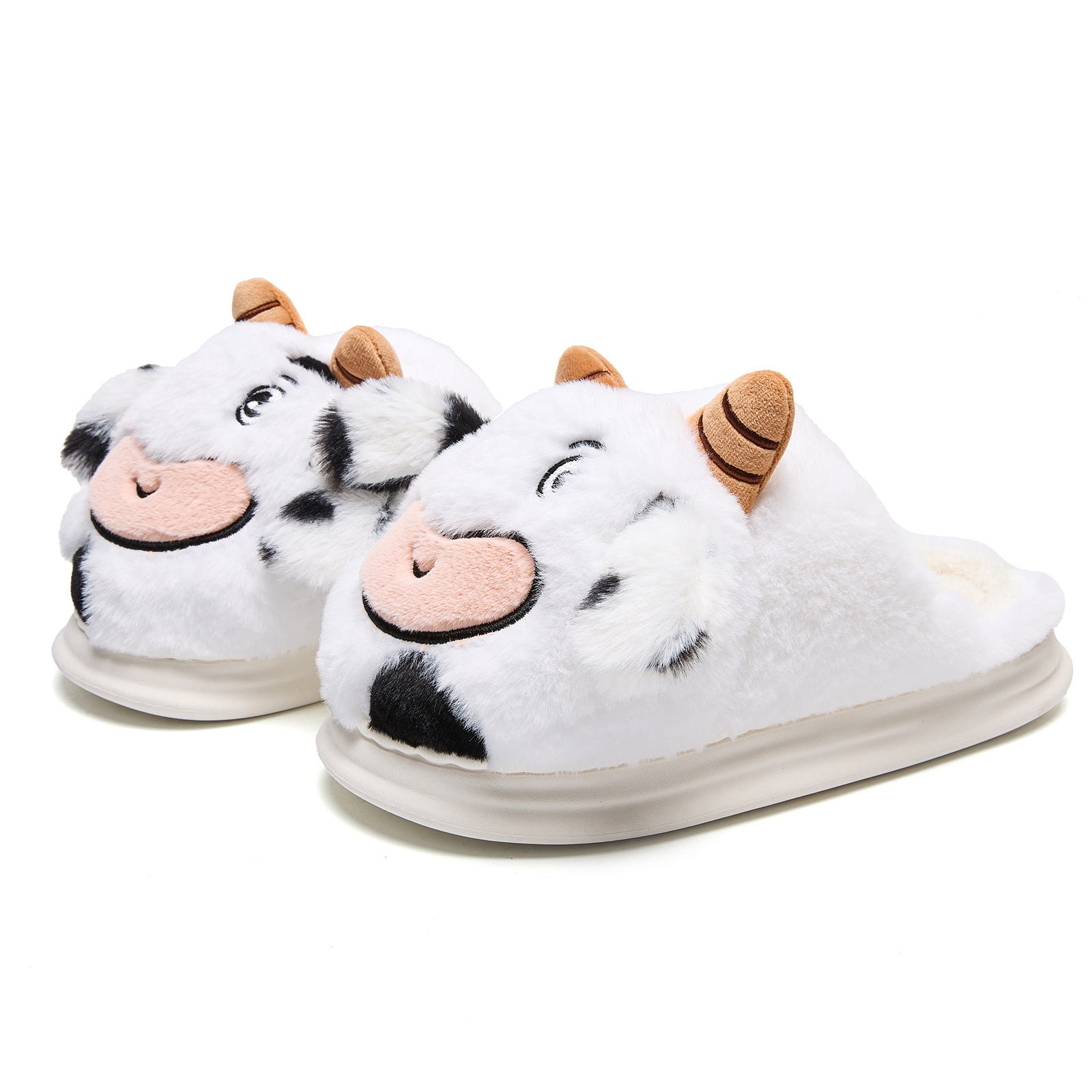 Indoor Platform Warm Cartoon Cow Fluffy Slippers
