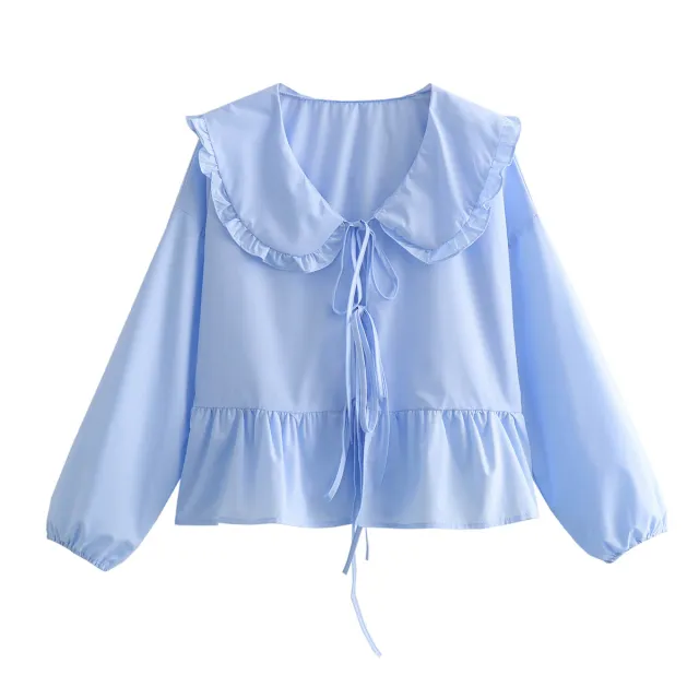 Women's Clothing 3 color Doll Collar Lace Shirt Blue - Shop at LoveMi