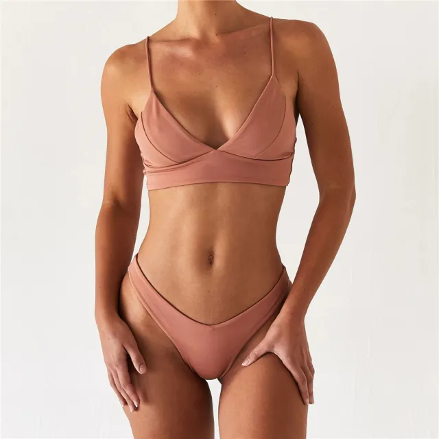 Swimsuit Split Bikini Solid Color Pink - Shop at LoveMi