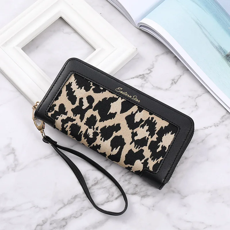 European And American Wallet Female Long Leopard Print Fashion Classic Large Capacity Zipper Multi-functional Multi-card-slot Clutch Female - Black
