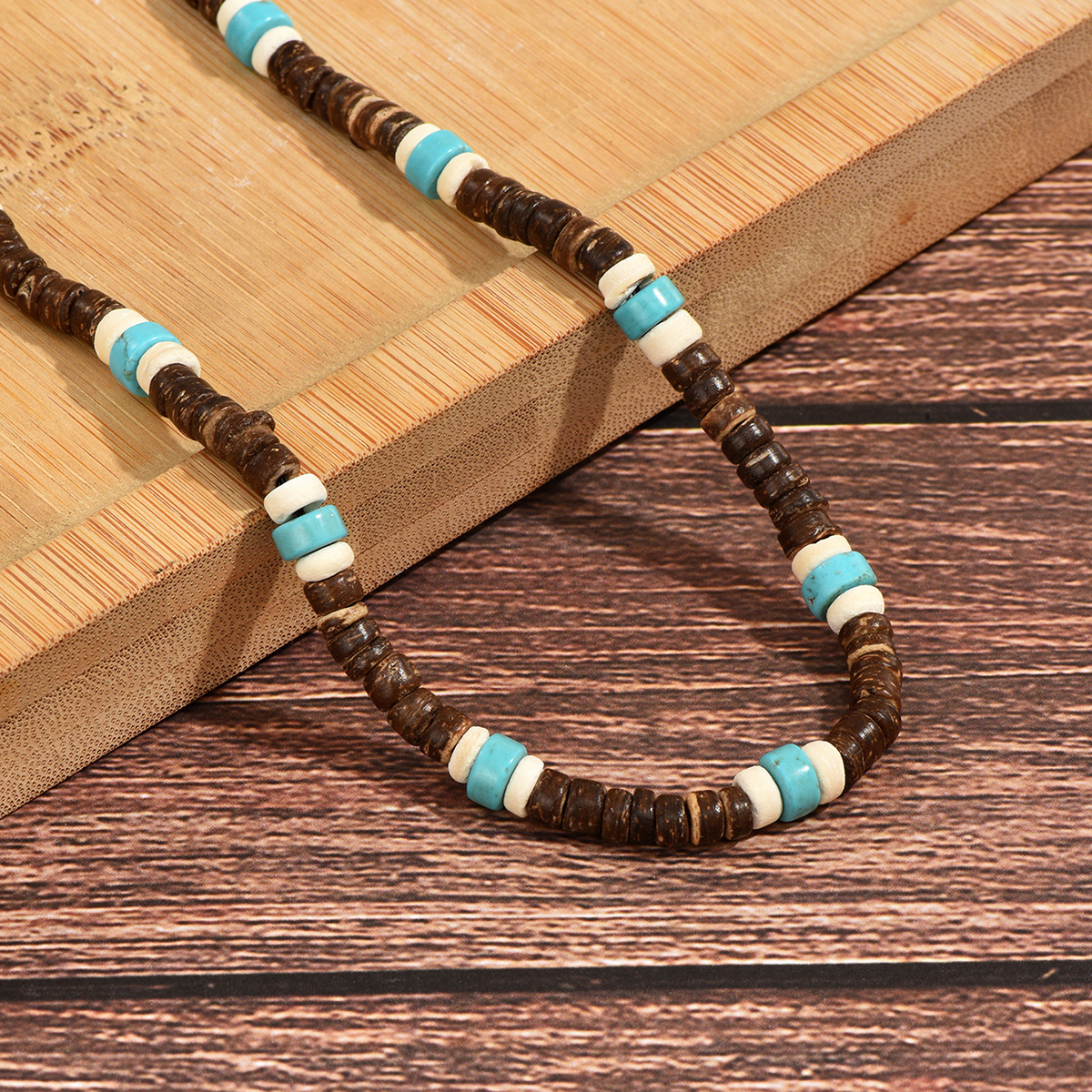 Stitching Men's Clavicle Chain Simple Retro Bohemian Style Coconut Shell Wooden Bead Turquoise Necklace