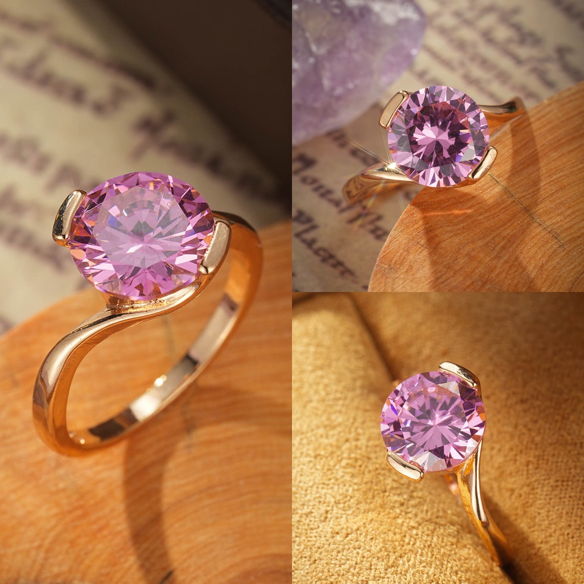 Copper Inlaid  Zircon Personality Gold Plated Ring