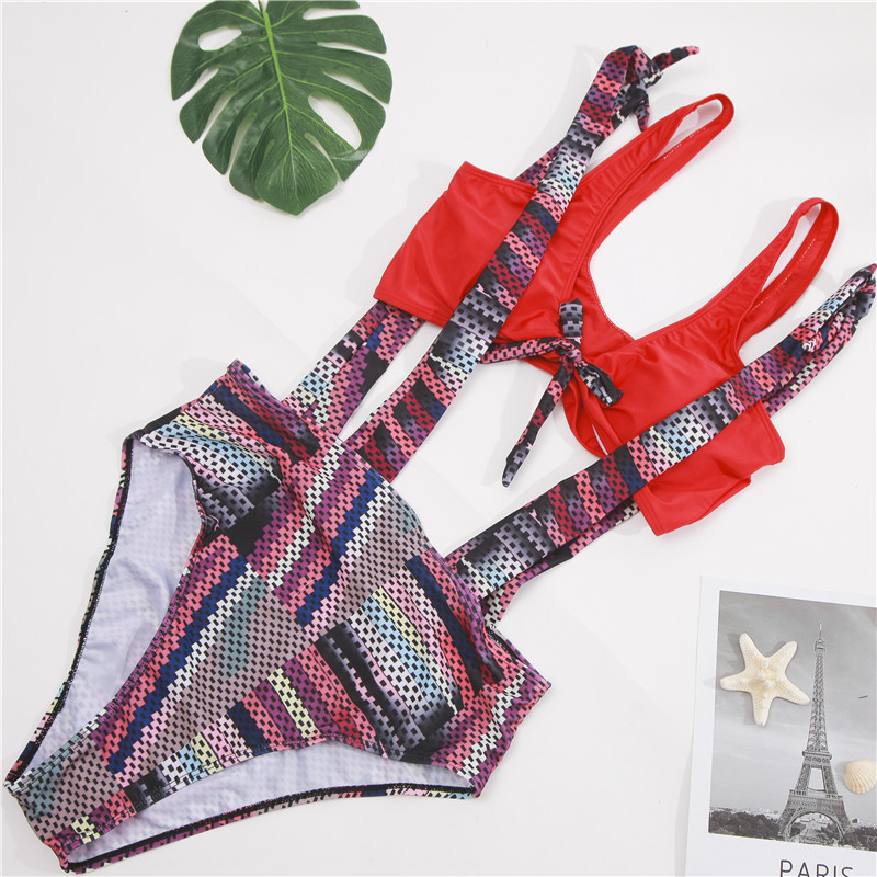 Title 2, Printed high waist split swimsuit with straps a...