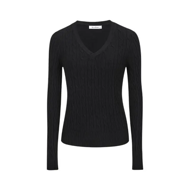 Women's Clothing Is Super Stylish With A High end Simple And Versatile Cable knit V neck Sweater Black - Shop at LoveMi