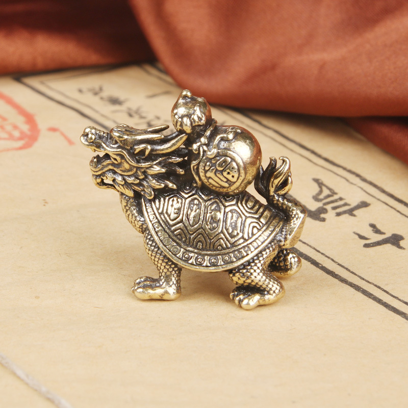 Title 3, Vintage Brass Fu Lu Dragon Turtle Desktop Decor...