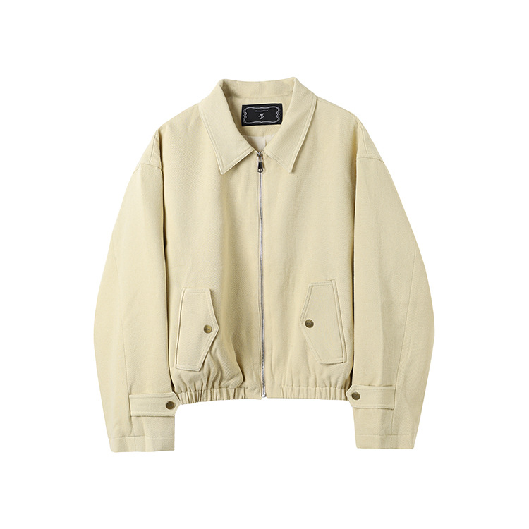 Casual Solid Color Lapel Long Sleeve Loose Slimming Zipper Coat Khaki - Shop at LoveMi