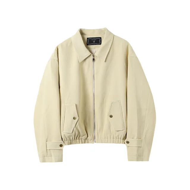 Casual Solid Color Lapel Long Sleeve Loose Slimming Zipper Coat Khaki - Shop at LoveMi