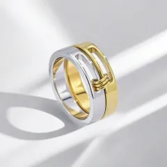 Double-layer Twin Ring Stainless Steel Ring Fashion Simple - Gold - View 1