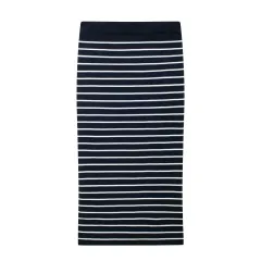 Women's Black Striped Knitted Skirt - Black - View 1